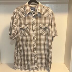 Wrangler Men's Plaid Button-Down Shirt - Gray and Brown